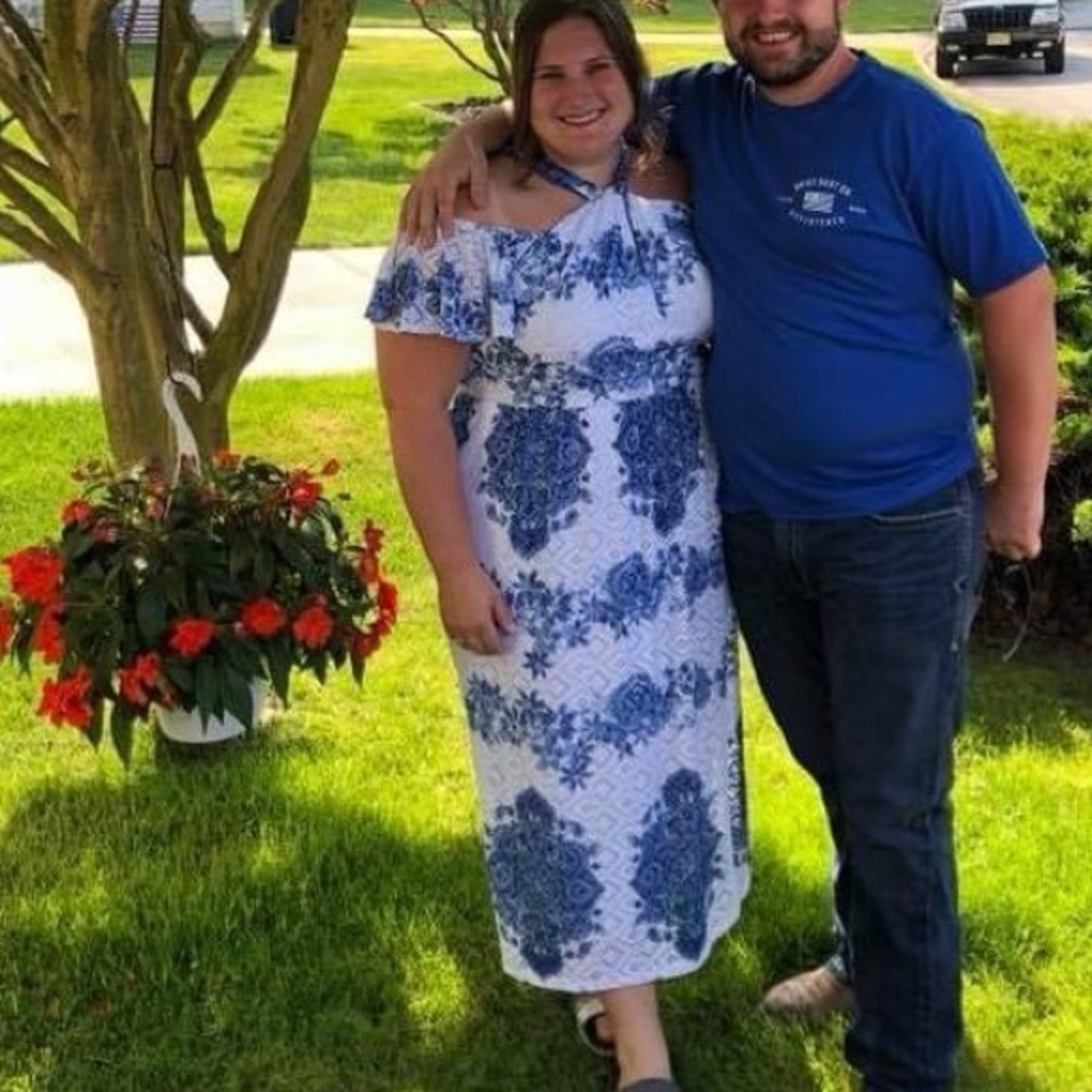 Blue and white lace dress